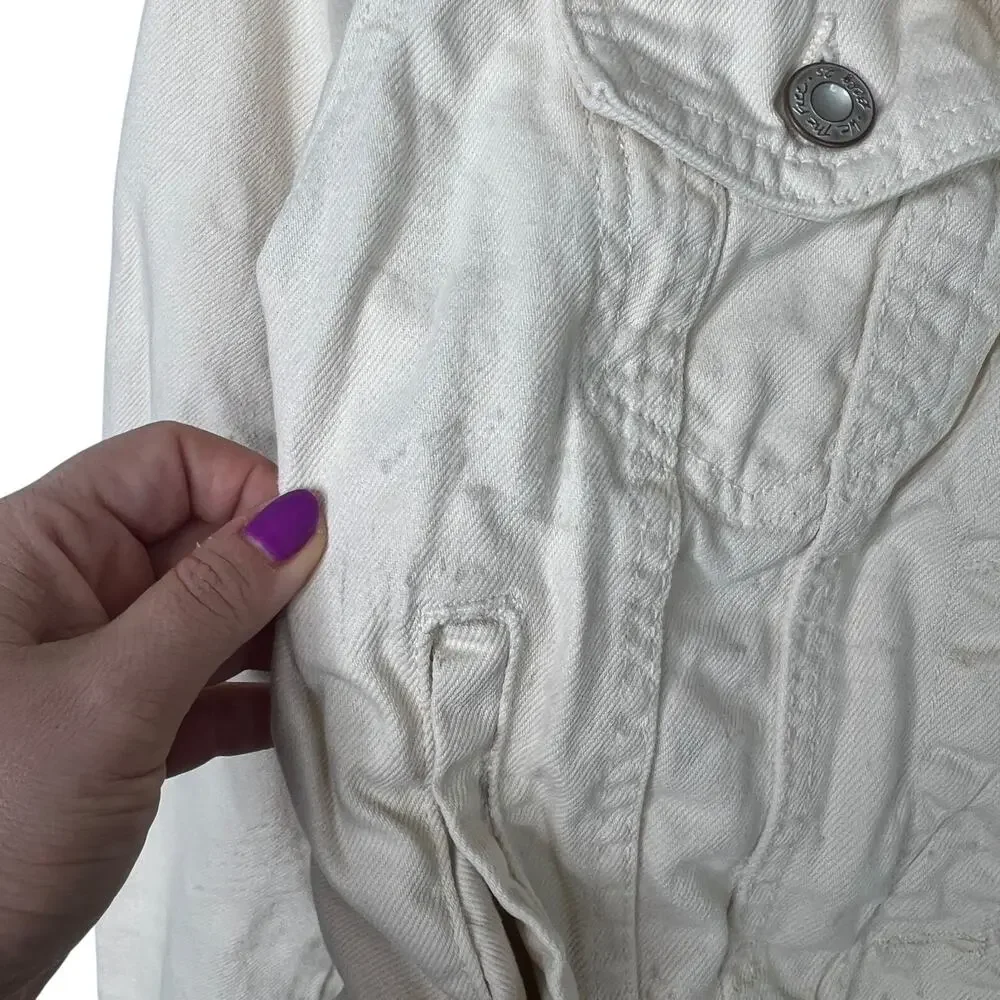 Free People Rumors Cropped Denim Jean Jacket FLAW Ecru Ivory Womens XS - Picture 4 of 10